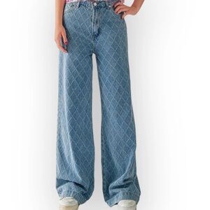 NEW House of Harlow Rhinestone Wide Leg Jeans | Size 4 (27) | light blue